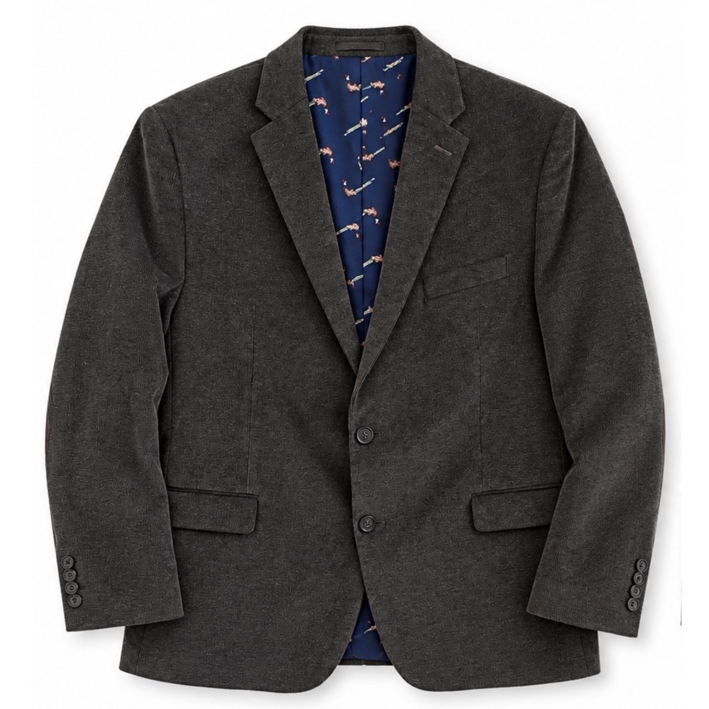 Chaps Mens Corduroy Blazer Charcoal Gray Elbow Patch Pheasant Lining Sport Coat